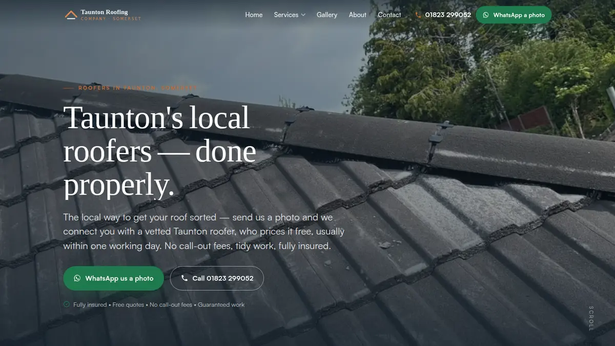 Taunton Roofing Company website by Swift Web SEO